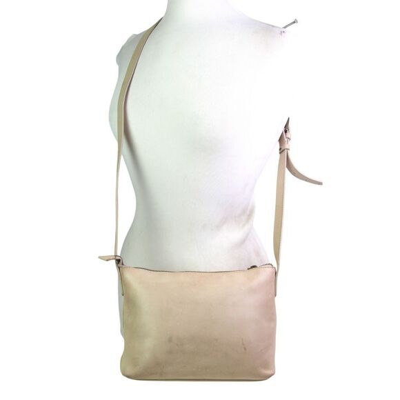 ABLE BRAZIL BEIGE REAL LEATHER ZIP TOP X-BODY PURSE SHOULDER BAG HANDBAG - Picture 5 of 16